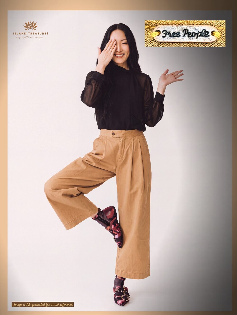 NWT Free People Sz 0 Pleated High Rise Wide Leg Trousers Herringbone Twill Camel